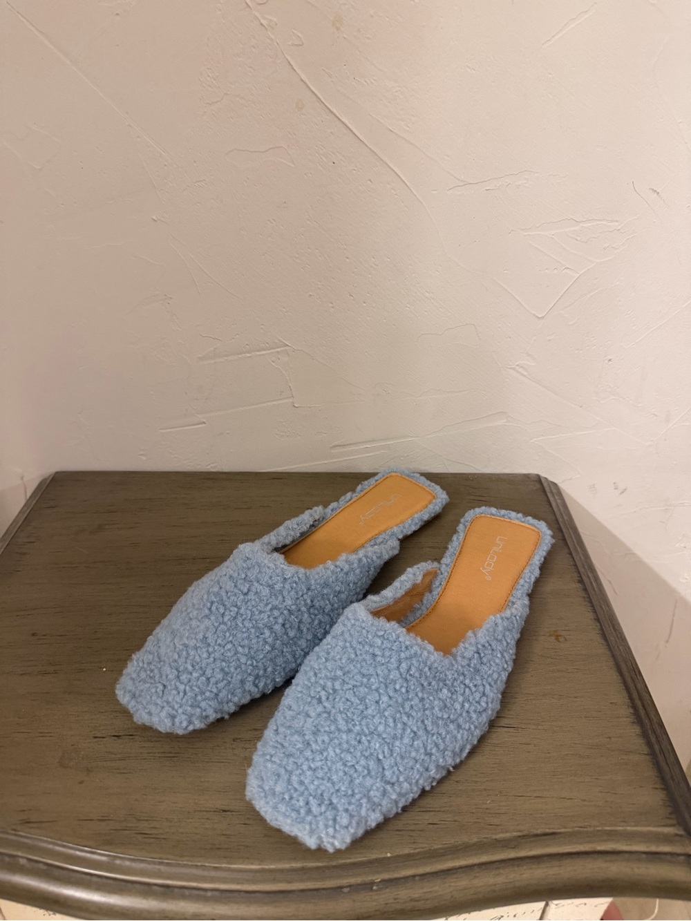 Powder Blue Sherpa Slip-On Mules